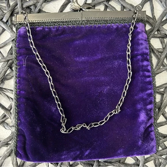 PRADA Velvet Clutch Purse Chain Strap Tulip Kiss Lock: Deep Purple Small - Picture 17 of 17